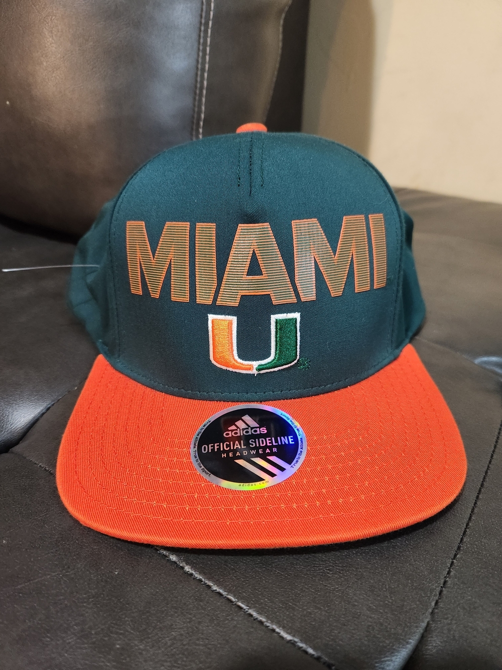 New Adidas Miami Hurricanes Snapback Hat - Green & Orange